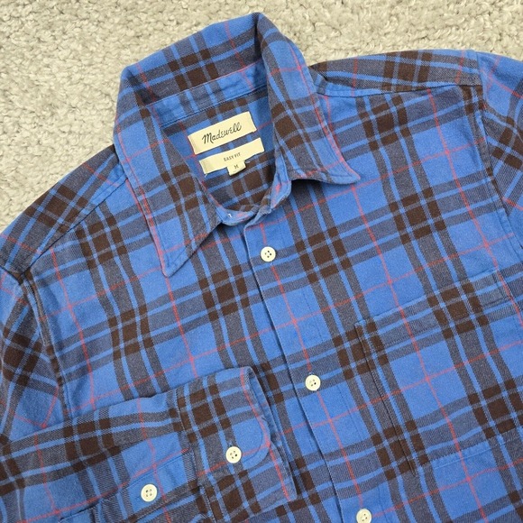 Madewell Shirt Mens Medium Blue Plaid Easy Fit Button Up Long Sleeve Easy Fit - Picture 1 of 12